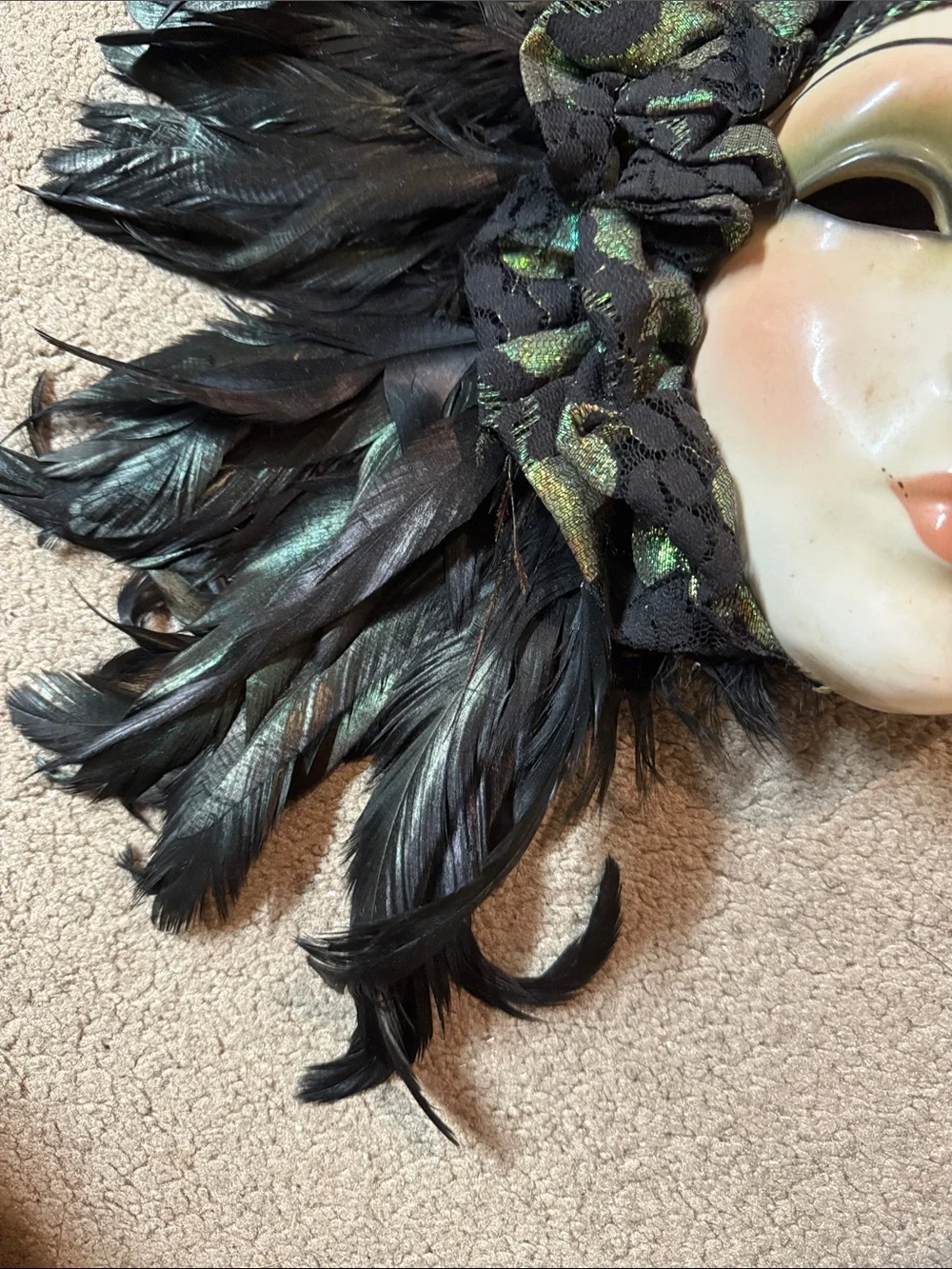 Beautiful Feathered Clay Art Mask Made in USA
